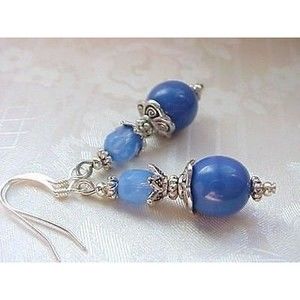 B2G1 Classic Delft China Blue Earrings Vintage German Glass Beads Gifts 4 Brides